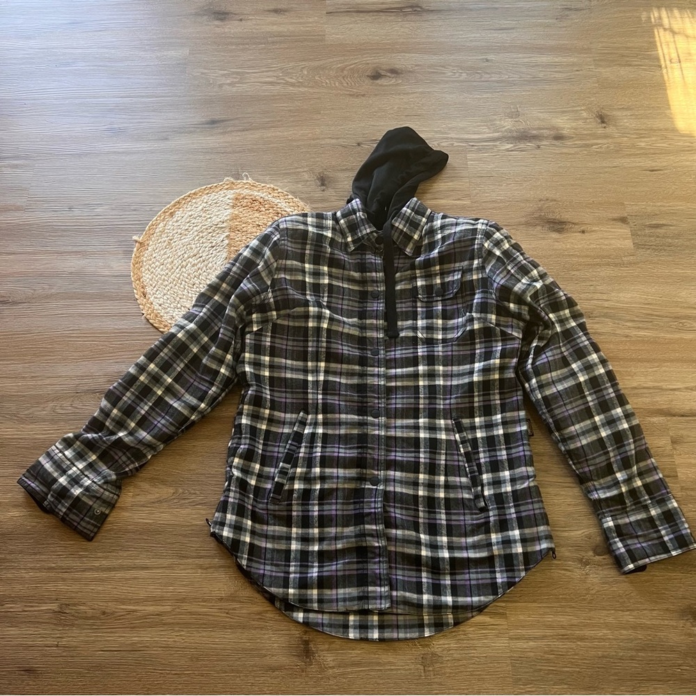 STREET & STEEL Womens Plaid Hoodie Armored Motorcycle Jacket